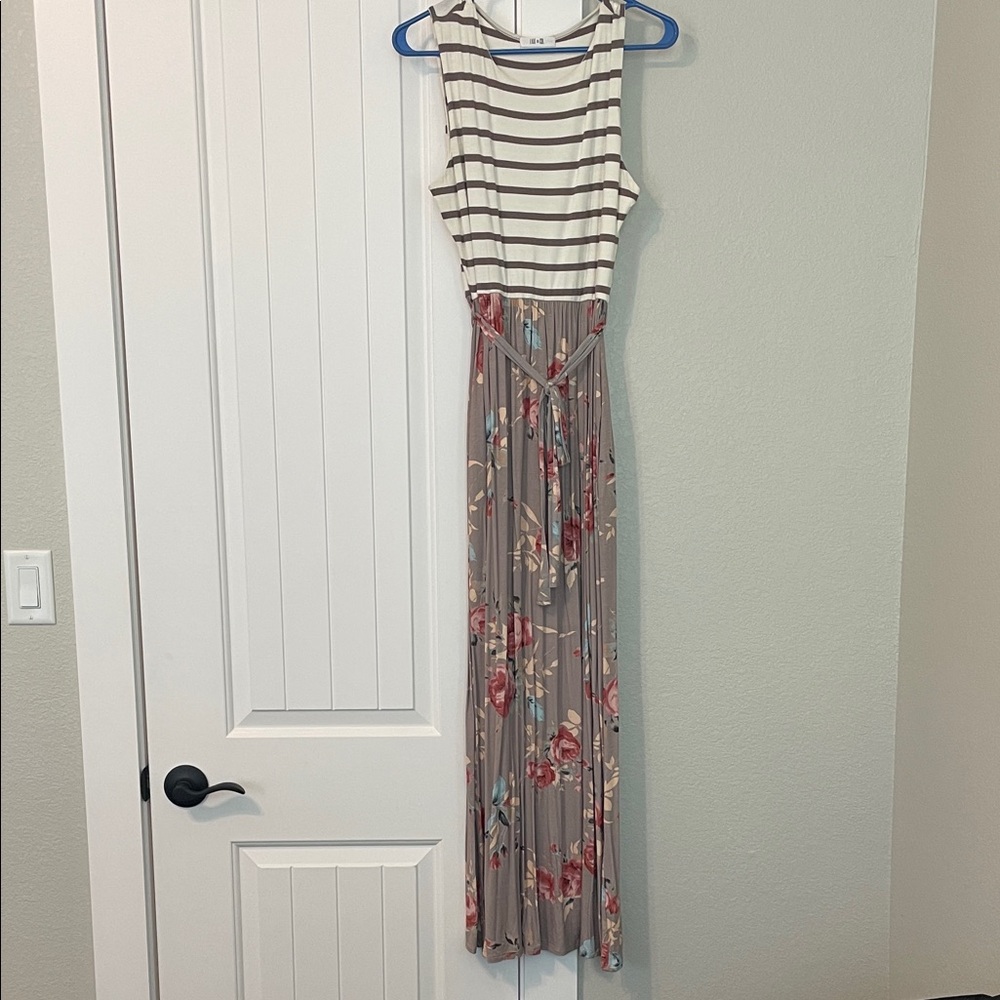 Striped Floral Maxi Dress